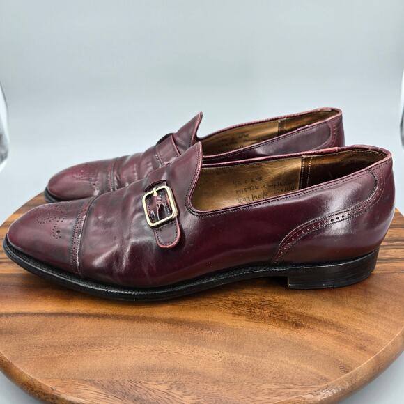 Church's Loafers Men's 10.5 US 9.5 UK C Burgundy Leather Buckle Cap Toe Shoes - Picture 3 of 11